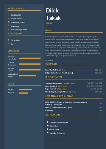Eczacı CV Örnekleri cv indir